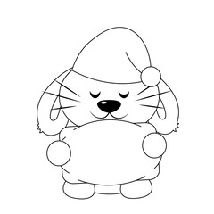 Cute sleep Rabbit with pillow in black and white