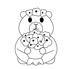 Cute Capybara with Bouquet in black and white