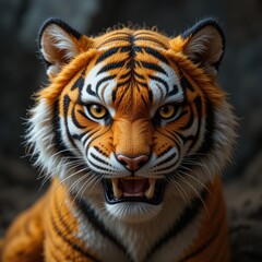 Fototapeta premium Majestic Bengal Tiger Close Up Portrait Powerful Wildcat Intense Gaze Orange Fur Stripes