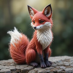 Obraz premium Adorable Red Fox Figurine Sitting Outdoors Nature Wildlife Animal Craft