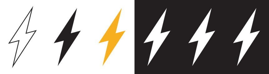 Thunder icon set. Flash electric charge, bolt, simple design, vector illustration