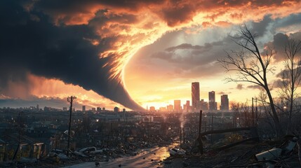 A city is destroyed by a massive volcano