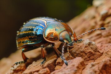 Naklejka premium Iridescent Beetle on Rocky Surface
