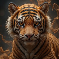 Fototapeta premium Majestic Bengal Tiger Close Up Portrait Powerful Wildcat Intense Gaze Orange Fur