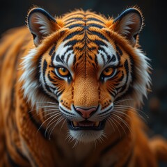 Naklejka premium Majestic Bengal Tiger Close Up Portrait Intense Gaze Wildlife