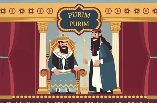 Festive cartoon-style Purim celebration video