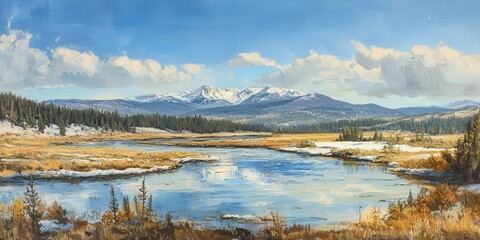 Fototapeta premium Madison River Landscape: Majestic Water Flowing through Yellowstone National Park