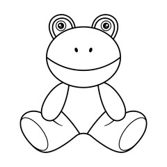 Cute Cartoon Frog in a sitting position Outline Vector Illustration. The frog has a round head with a wide, simple smile and two small oval-shaped eyes positioned near the top.