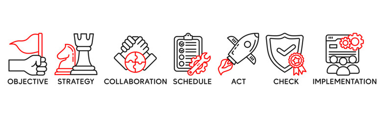 Action plan banner web icon for business and marketing. objective, strategy, Collaboration, Schedule, Plan and implementation