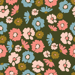 Exotic hand drawn flowers, seamless patterns with floral for fabric, textiles, clothing, wrapping paper, cover, banner, home decor, abstract backgrounds. Vector illustration.
