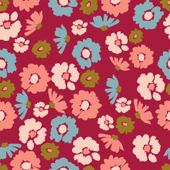 Exotic hand drawn flowers, seamless patterns with floral for fabric, textiles, clothing, wrapping paper, cover, banner, home decor, abstract backgrounds. Vector illustration.