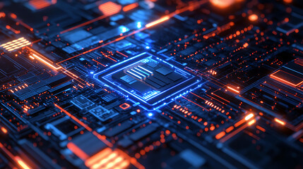 Advanced Microchip Technology Digital Circuit Board Background Image for Modern Business and High Tech Industry Applications and Computer Science Solutions