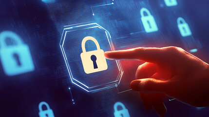 Data Security System Protection and Access Control with a Digital Padlock Business Cybersecurity Technology Solution for Network Security and Privacy