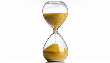 an hourglass filled with yellow sand isolated on a white background