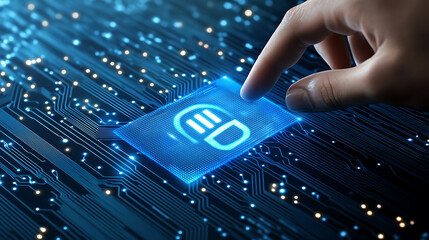 Cybersecurity on Circuit Board Hand Touching Lock Icon Digital Protection Technology Business Innovation Data Encryption Future Network Safety Access