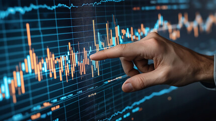 Financial Chart Analysis Expert Pointing at Data Stock Market Investment Growth Analysis and Business Technology Background Concept