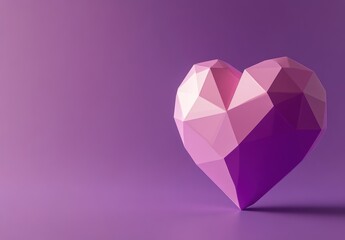 Geometric Heart Shape in Soft Pink and Purple Tones on a Gradual Color Background, Ideal for Romantic and Creative Themes in Digital Art and Design