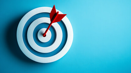 Target Achieved Business Success Arrow on Bullseye Strategy Reaching Goal Concept Blue Background Success Driven Targeting Solution Precision Point Focus