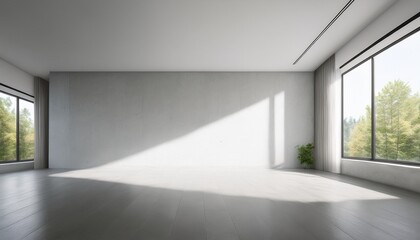 Obraz premium a minimalist interior featuring a white concrete wall with a window allowing soft natural light to illuminate the space creating a clean and modern atmosphere