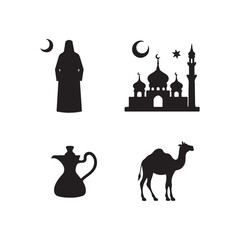  Islamic symbols Black and white silhouettes