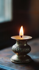 Lit brass oil lamp, Easter and Palm Sunday symbolism