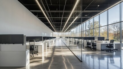 Modern office space with large windows