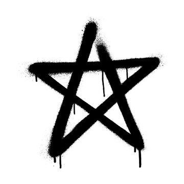 Sprayed star with overspray in black over white. Vector illustration.