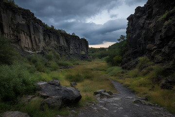 monolithic cliffs creating natural amphitheater view