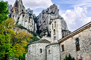 Image of the Monastery of Santa Cecilia de Montserrat, at the foot of the famous Montserrat mountain