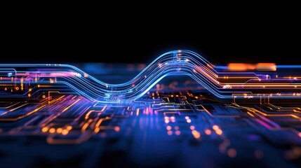 Digital waves flowing through abstract circuitry virtual space digital art futuristic environment close-up midjourney concept