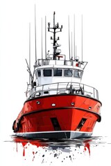 Vivid abstract illustration of red and white modern boat front view