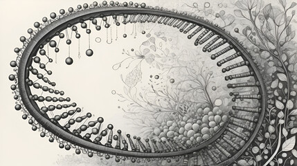 Fototapeta premium An innovative ink drawing illustrating the concept of epigenetics with environmental themes and a focus on DNA structure and dynamics