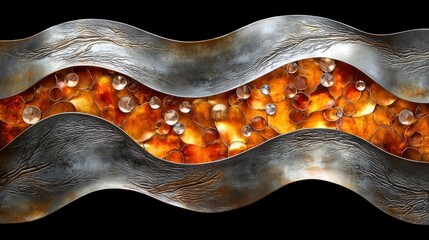 Fototapeta premium Abstract Metal and Glass Wave Sculpture: A Captivating Blend of Texture and Light