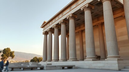 Obraz premium An elegant ancient temple with majestic columns and beautiful stonework, capturing the essence of historical architecture and cultural heritage during sunset. 
