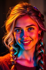 Obraz premium Vibrant Portrait of a Blonde Woman with Braids