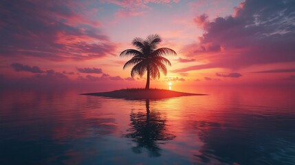 Fototapeta premium Sunset Palm Island Paradise Idyllic Ocean Escape