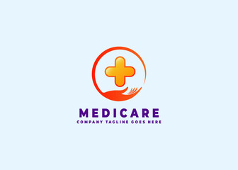 hand care with cross symbol logo design template. hand care vector icon illustration