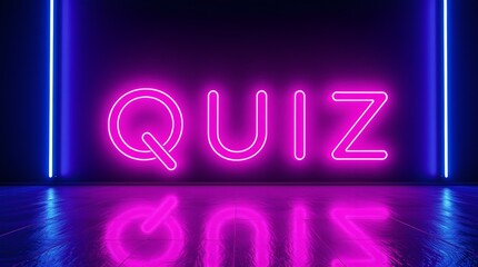 a neon QUIZ sign in bright pink against a dark purple background