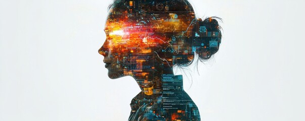 Artificial intelligence depicted as human and technological elements combined