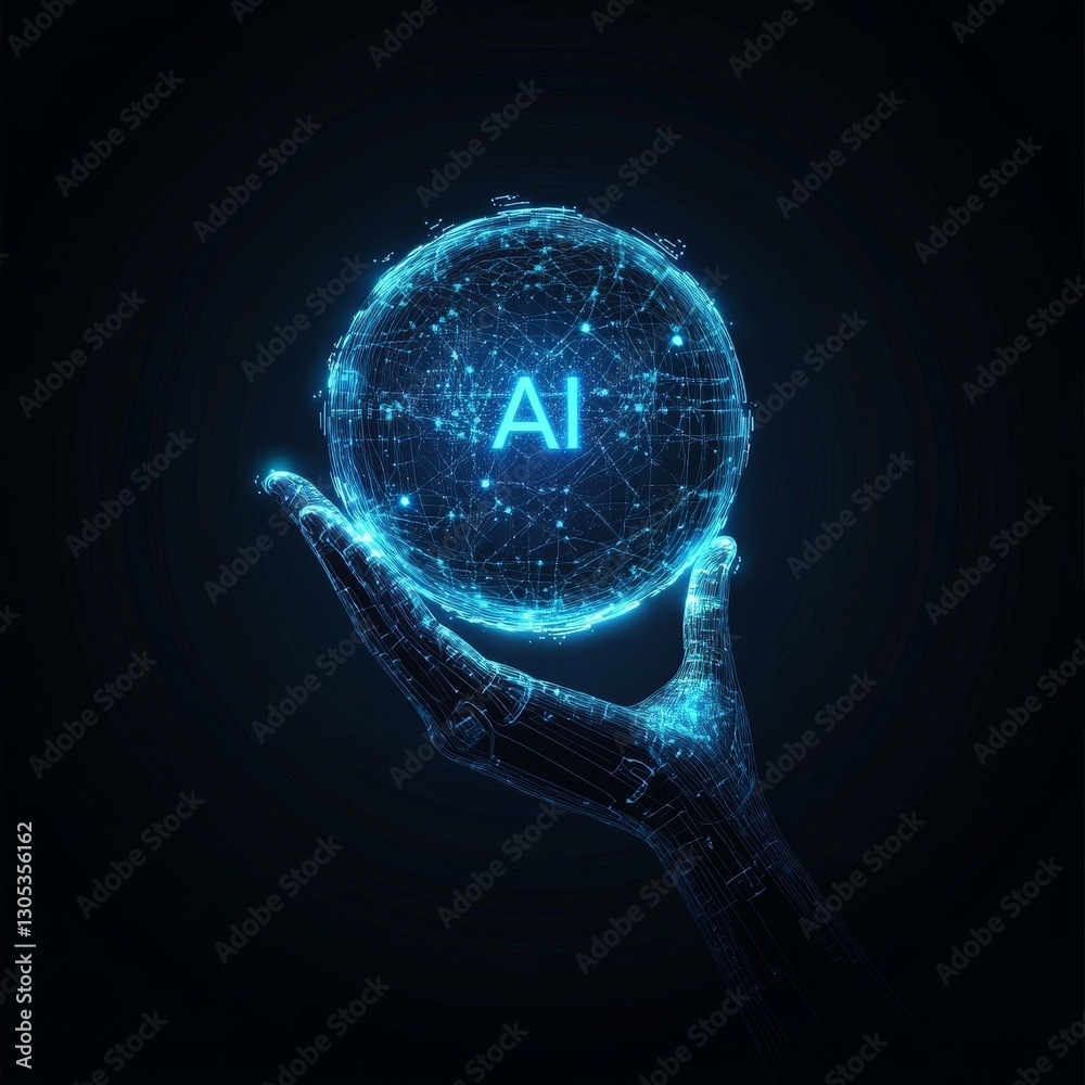 Poster ai in the palm: a digital hand holding the future of artificial intelligence and technology advancem