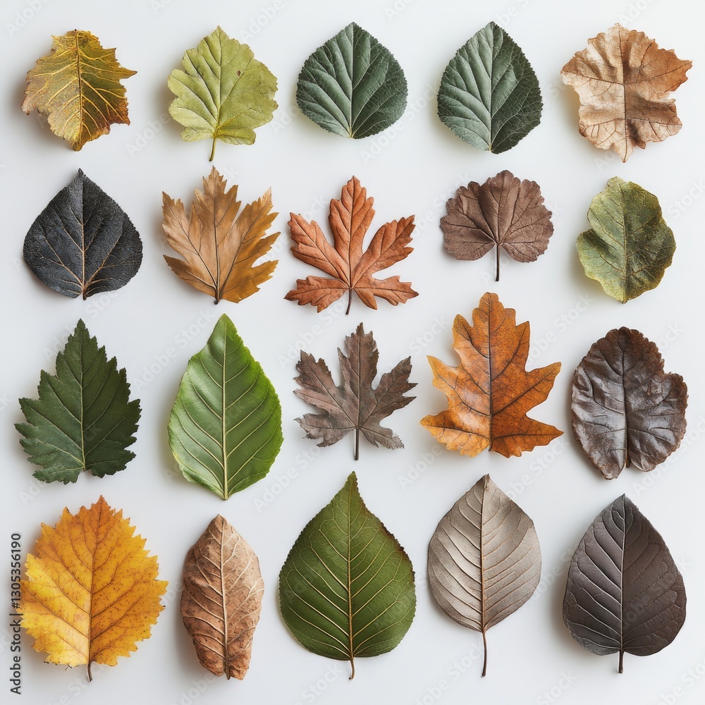 Poster assorted autumn leaves: a collection of textural and colorful botanical specimens displayed on a whi