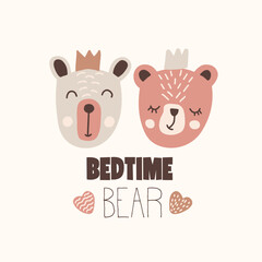 Cute bedtime bear illustration nursery art pastel animals sleep vector illustration