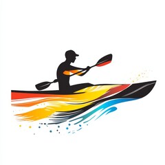 Kayaking Adventure: Silhouette of a Paddler Navigating Colorful Waves, Embracing the Spirit of Outdoor Recreation