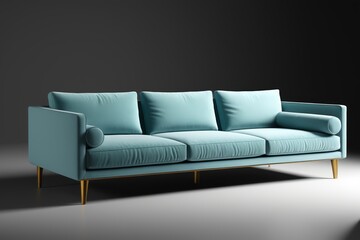 Fototapeta premium a close up of a blue couch with a black background