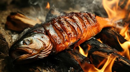 Native American Salmon Bake: Traditional Indian Cooking, Bar-B-Q Fillet over Fire
