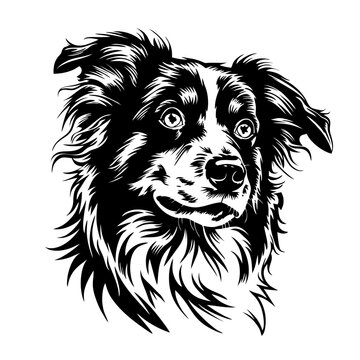 recommend clip art: AUSTRALIAN shepherd dog Intricate black and white border collie line art illustration