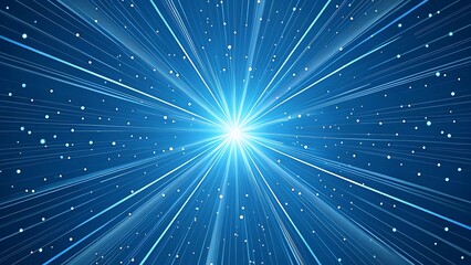 Blue abstract light burst with starry effect, radiating energy, futuristic digital design.
