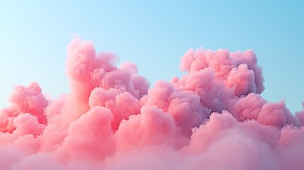Fototapeta premium Pink clouds rise against a tranquil sky background, creating a serene, ethereal scene