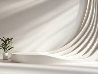 Obraz premium Minimalist Product Display Podium with Plant and Modern Backdrop Presentation Stage.
