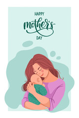 Illustration of mom and baby for postcard. Vector illustration